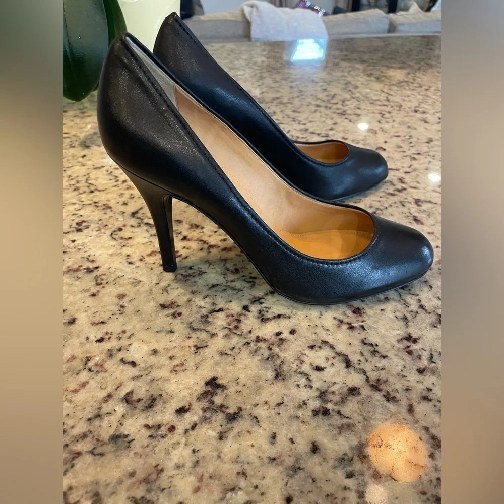 New J. Crew Mona Italian Black Leather Heels size 8.5 retail $198